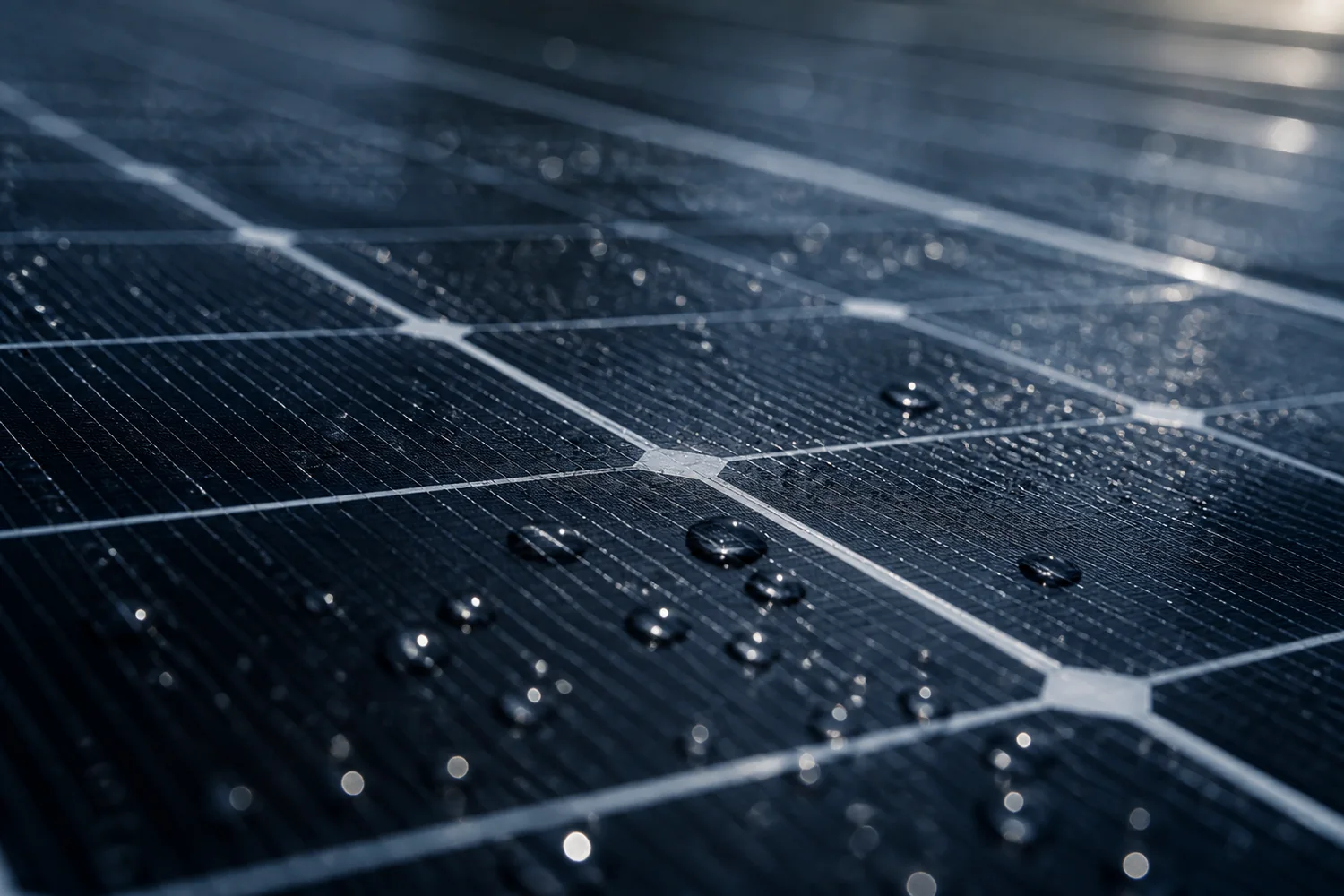 Cellules photovoltaïques premium après une pluie atlantique