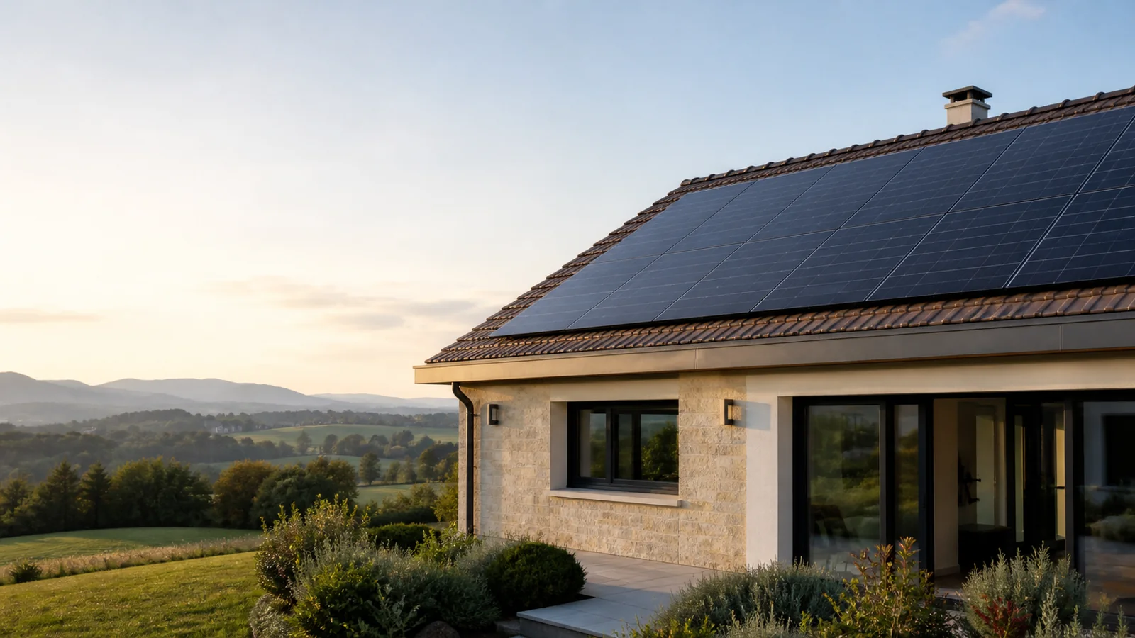 Maison équipée de panneaux photovoltaïques dans les environs de Pau