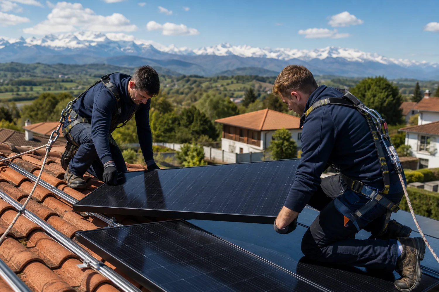 Pose professionnelle de panneaux photovoltaïques sur une toiture en tuiles